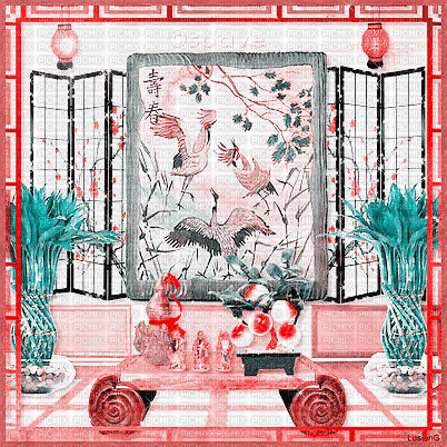 soave background oriental room pink TEAL - Gratis animeret GIF