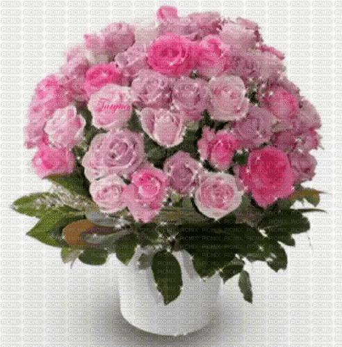 pink roses bouquet with glitter - GIF animé gratuit