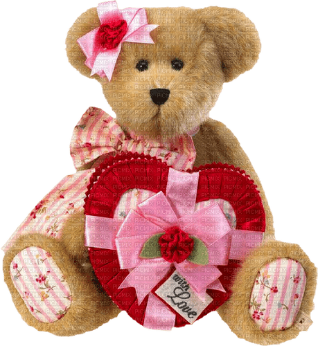 Teddy.Bear.Vintage.Heart.Love.Brown.Pink.Red - ücretsiz png