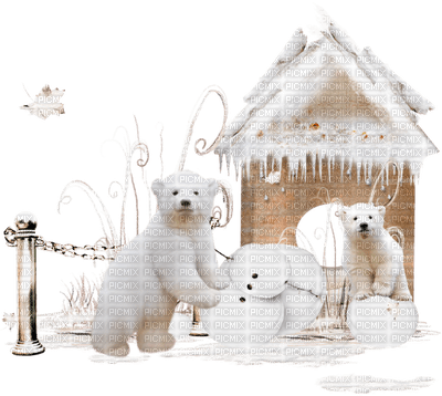 winter hiver house hut maison bear snow neige - gratis png