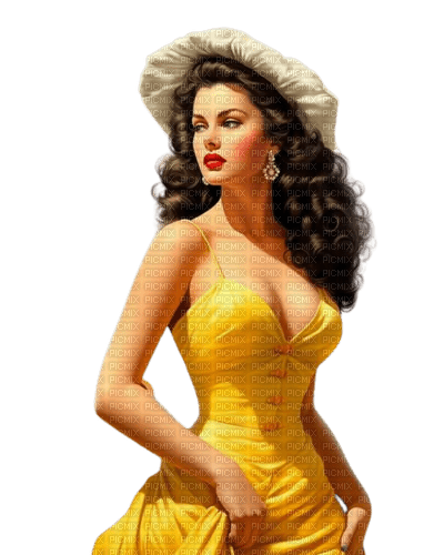 Женщина в желтом платье - png ฟรี