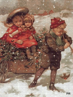 Winter, Kinder, Schlitten, Vintage - Besplatni animirani GIF