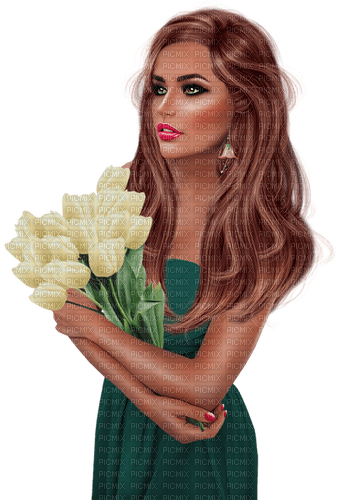 Woman with tulips. Spring. Easter. Leila - Free PNG