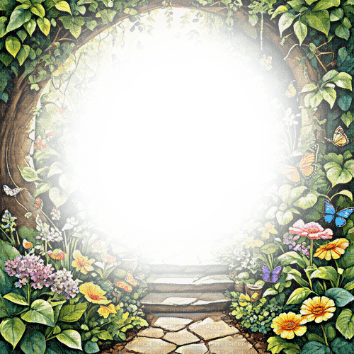 ♡§m3§♡ kawaii garden frame green fantasy - безплатен png