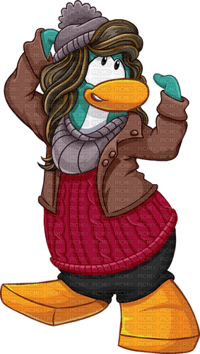 Aqua Penguin Girl w/ Brown Hair and Winter Outfit - фрее пнг