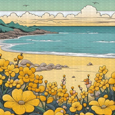 Yellow Flowers on Beach - nemokama png