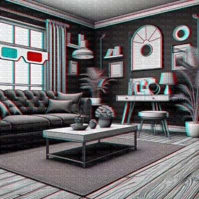 3D Black & White Living Room - PNG gratuit