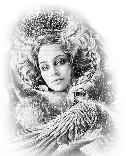 soave woman fantasy winter bird dove snow queen - 免费PNG