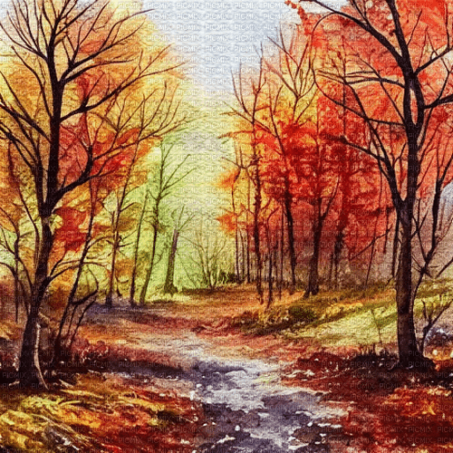 kikkapink autumn forest background painting - zdarma png