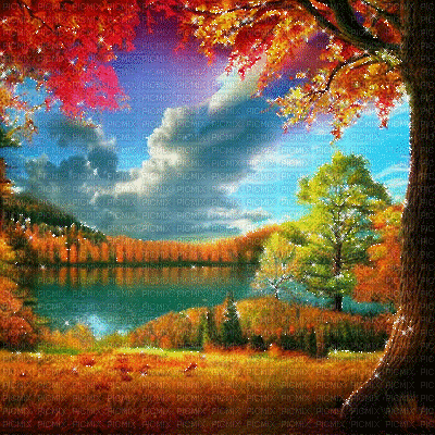 kikkapink painting autumn water forest vintage - GIF animé gratuit