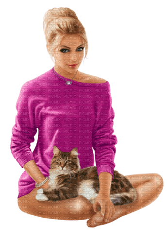 kvinna-katt--woman-cat--sitter--seated - Free PNG