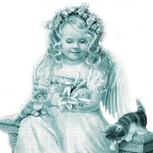 Y.A.M._Fantasy girl angel cats blue - Free PNG