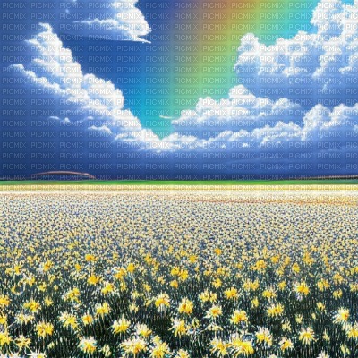 Daisy Field with Rainbow - PNG gratuit