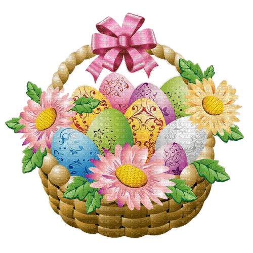 Korb, Eier, Blumen, Ostern - zadarmo png