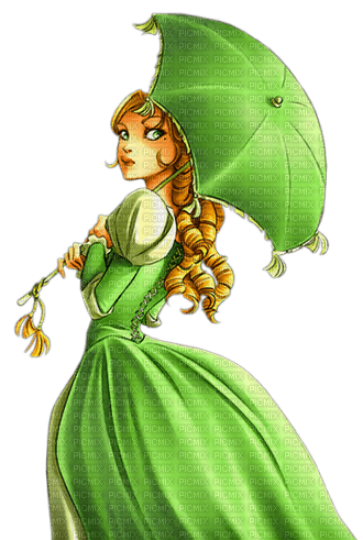 Woman Umbrella Green - Bogusia - фрее пнг