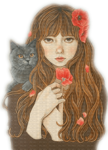 Girl with Cat - bezmaksas png
