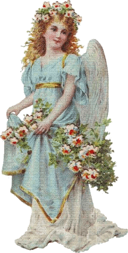 Engel, Blumen, Hellblau, Vintage - Gratis geanimeerde GIF