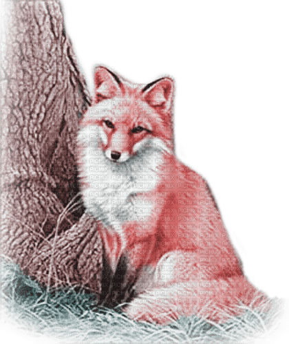 soave autumn fox animals tree  pink teal - бесплатно png