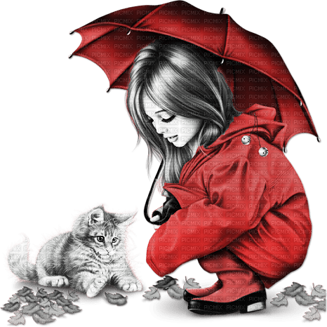soave children girl autumn rain friends cat - безплатен png