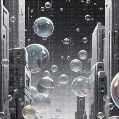 Grey Futuristic City and Bubbles - ilmainen png