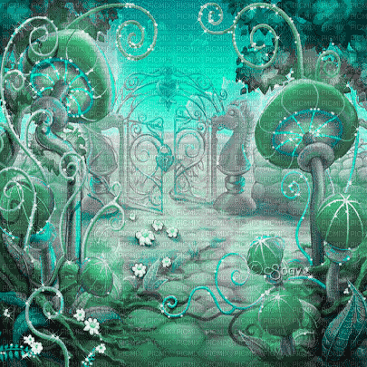 soave background animated mushrooms teal green - Free animated GIF