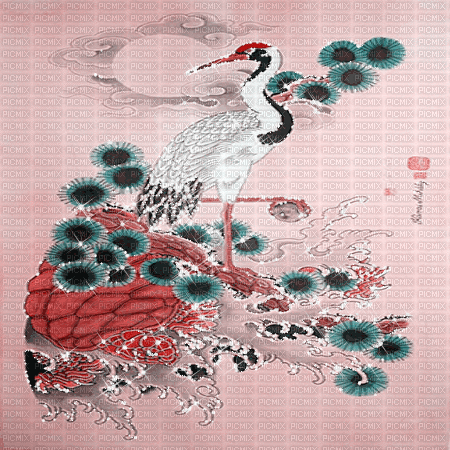 kikkapink background animated oriental bird - Animovaný GIF zadarmo