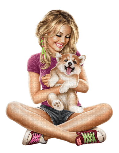 Woman with her dog. Leila - фрее пнг