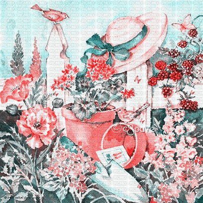 soave background animated  garden pink teal - GIF animé gratuit