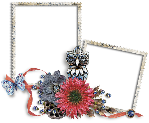ClusterFrame Flowers Ribbon Owl Butterfly - png ฟรี