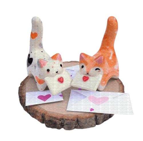 ceramic cat and fox holding love letters - zdarma png