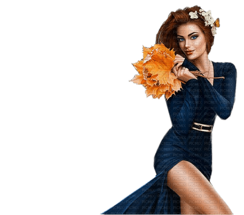 Autum Woman in Blue Dress - zdarma png