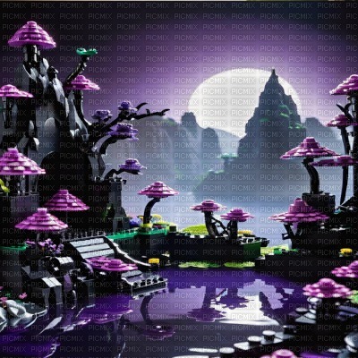 Purple and Black LEGO Fantasy Landscape - 免费PNG