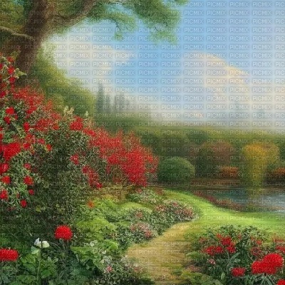 Beautiful Landscape with Red Flowers - nemokama png