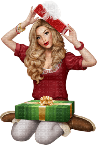 Femme Rouge Blanc Cadeaux vert:) - png gratis