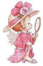 angel baby girl vintage pink mirror - GIF animasi gratis