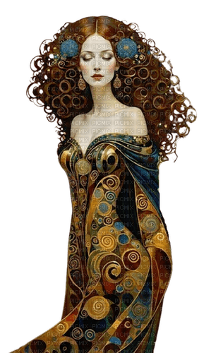woman blue brown gold art illustrated - bezmaksas png