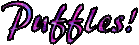 Puffles in Purple Glitter text - Gratis geanimeerde GIF