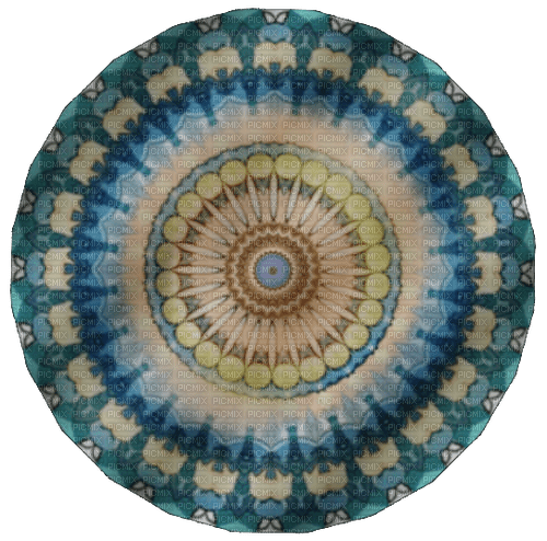 Blue yellow teal circle mandala [Basilslament] - безплатен png