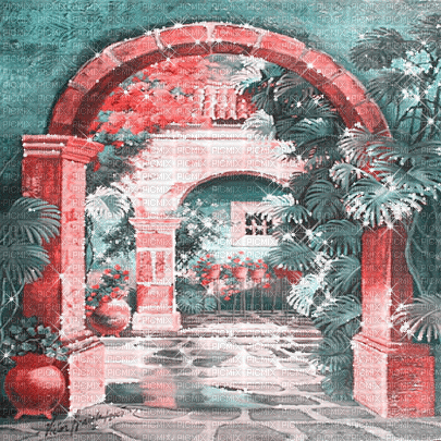 kikkapink vintage painting garden background gif - Gratis animerad GIF