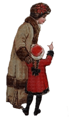winter vintage mother child - png gratuito