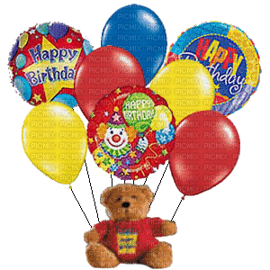 Happy Birthday, Teddy, Ballons - GIF animado grátis