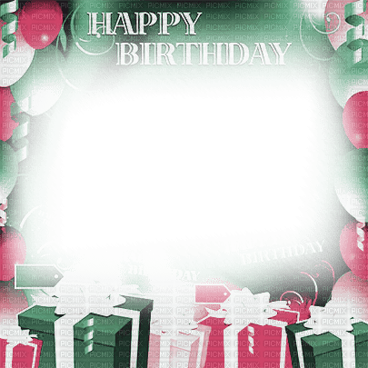 soave frame birthday gift box  balloon pink green - PNG gratuit