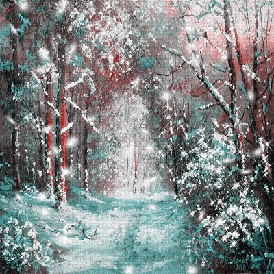 kikkapink background tree lights snow winter gif - GIF animé gratuit