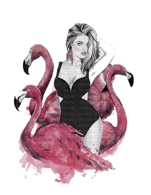 femme et flamant rose.Cheyenne63 - Free PNG