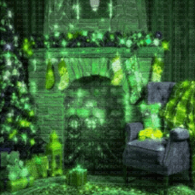 Green Christmas Living Room - 免费动画 GIF