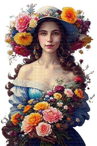 loly33 femme vintage printemps fleur - gratis png