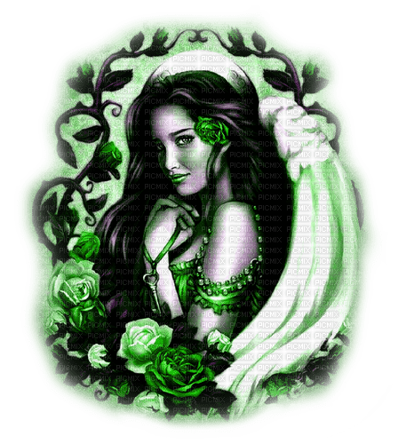 Rose Angel.Black.White.Green - By KittyKatLuv65 - δωρεάν png