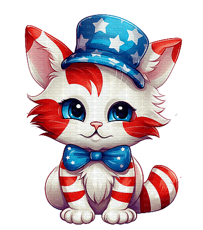 4thOfJuly-Cat-Watercolor - 免费PNG