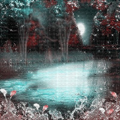 dolceluna fantasy pink teal animated forest - GIF เคลื่อนไหวฟรี