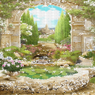 kikkapink animated garden fantasy background - Δωρεάν κινούμενο GIF